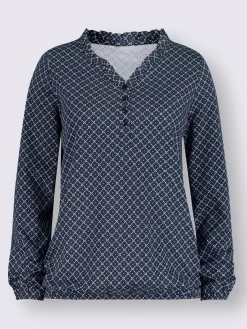 T-shirt col en v volantée manches longues avec ourlet élastique