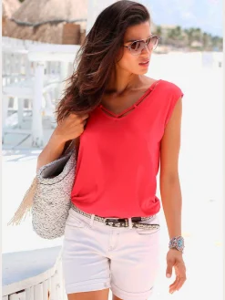 T-shirt col v avec cordons