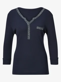 T-shirt col v imprimé manches 3/4 poche poitrine
