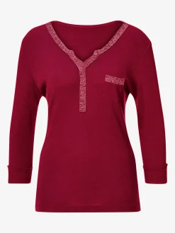 T-shirt col v imprimé manches 3/4 poche poitrine