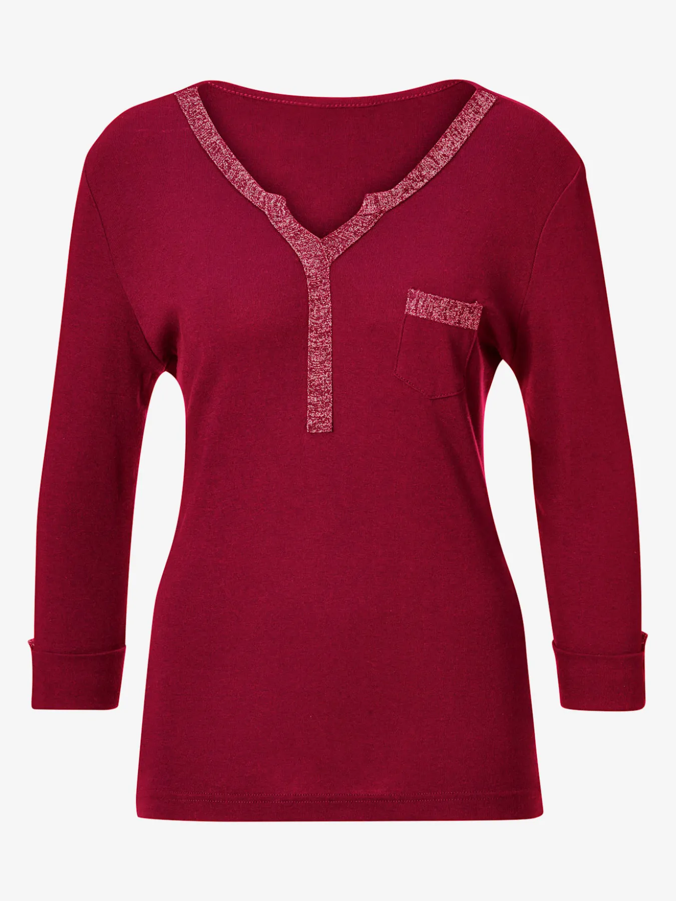 T-shirt col v imprimé manches 3/4 poche poitrine