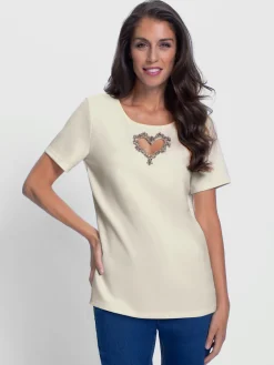 T-shirt découpe avec perles décoratives à l'encolure