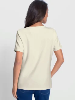 T-shirt découpe avec perles décoratives à l'encolure