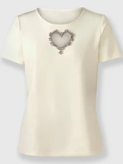 T-shirt découpe avec perles décoratives à l'encolure
