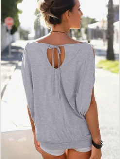 T-shirt de plage coupe affinante, fentes aux manches