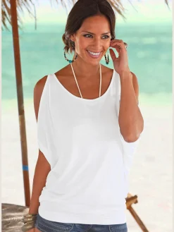 T-shirt de plage coupe affinante, fentes aux manches
