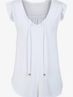 T-shirt de plage encolure avec fente et lien à nouer