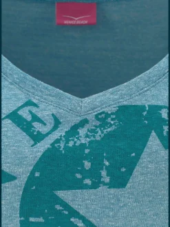 T-shirt de plage imprimé devant sur le côté pour un look vintage tendance