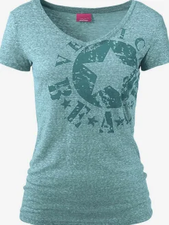 T-shirt de plage imprimé devant sur le côté pour un look vintage tendance