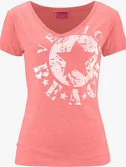T-shirt de plage imprimé devant sur le côté pour un look vintage tendance