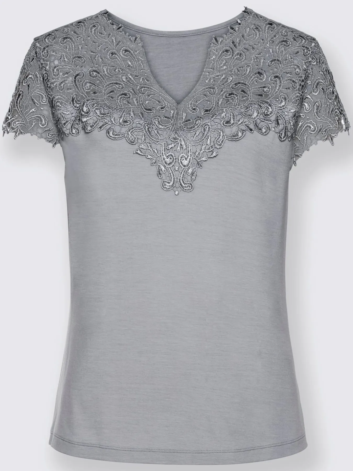 T-shirt empiècement en broderie anglaise manches courtes