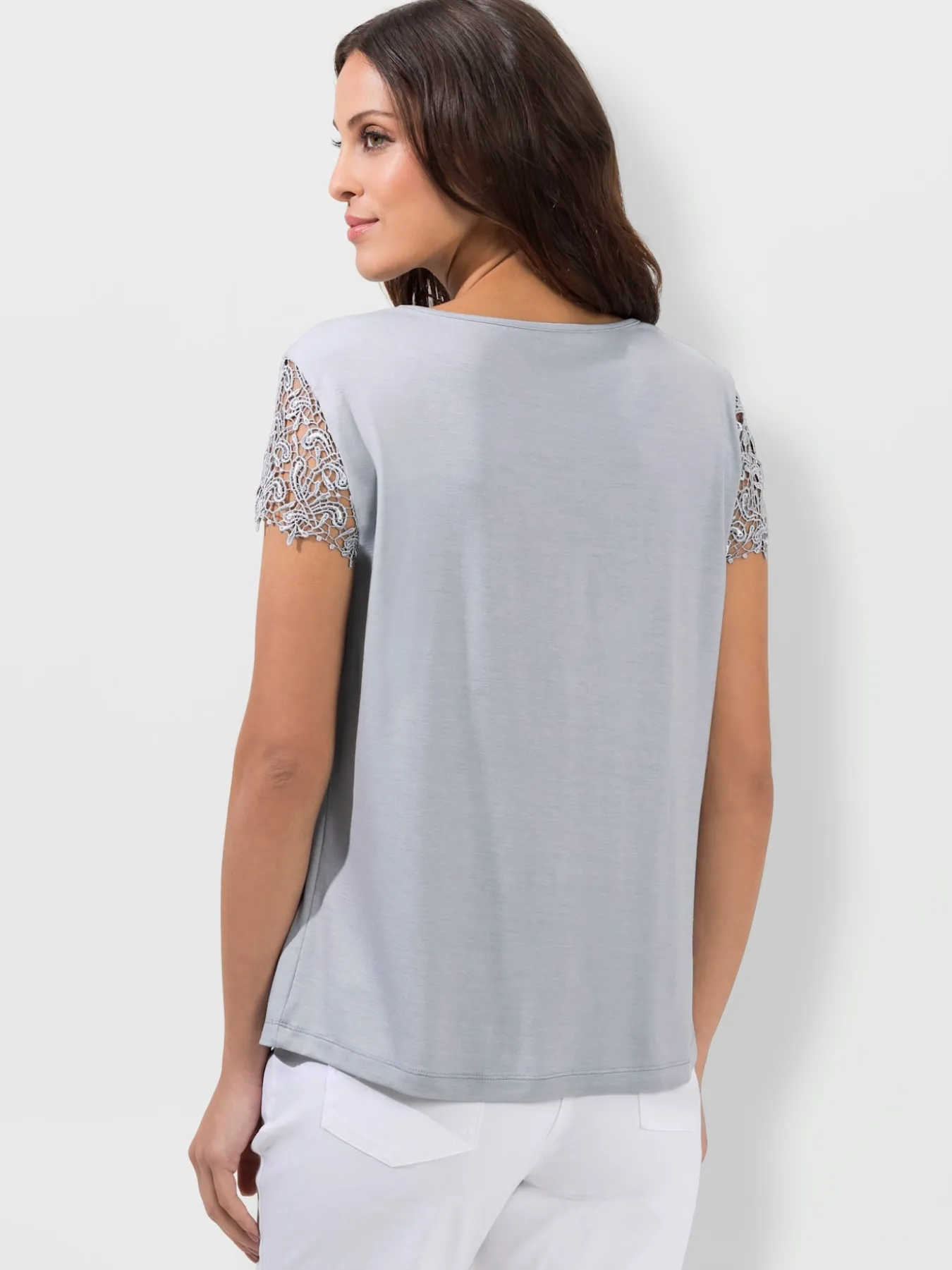 T-shirt empiècement en broderie anglaise manches courtes