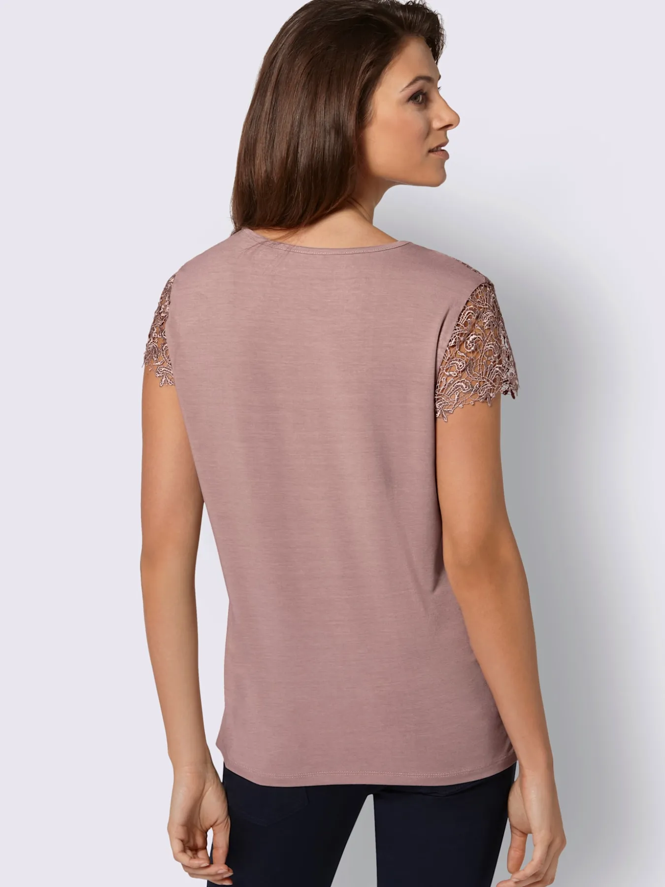 T-shirt empiècement en broderie anglaise manches courtes