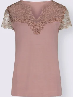 T-shirt empiècement en broderie anglaise manches courtes