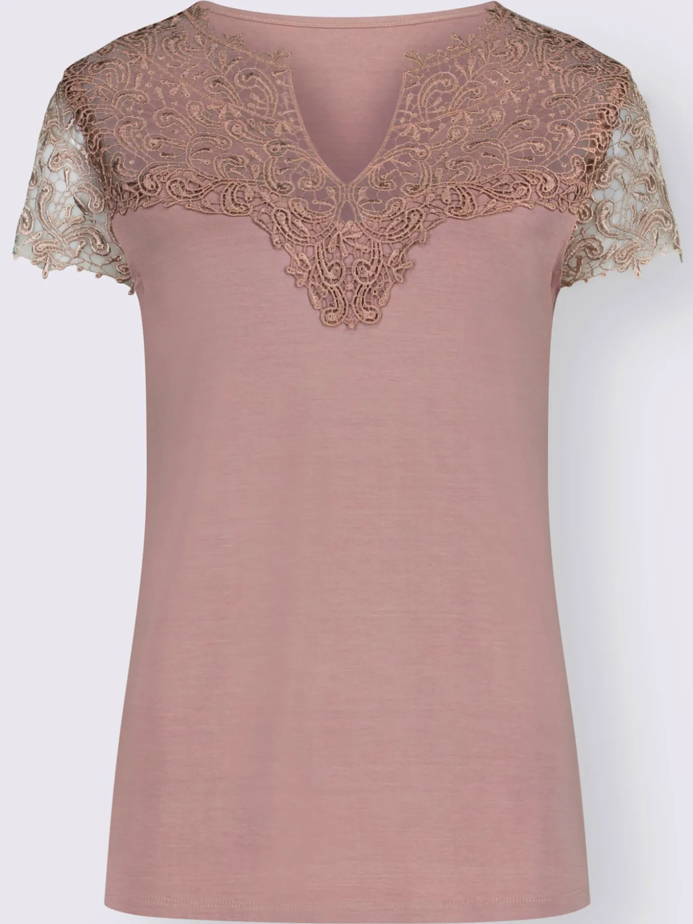 T-shirt empiècement en broderie anglaise manches courtes