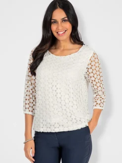 T-shirt en dentelle dentelle aux manches
