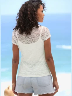 T-shirt en dentelle encolure ronde