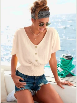 T-shirt en v fausse patte de boutonnage devant