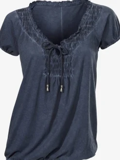 T-shirt en v look tendance avec empiècement smocké à l'encolure