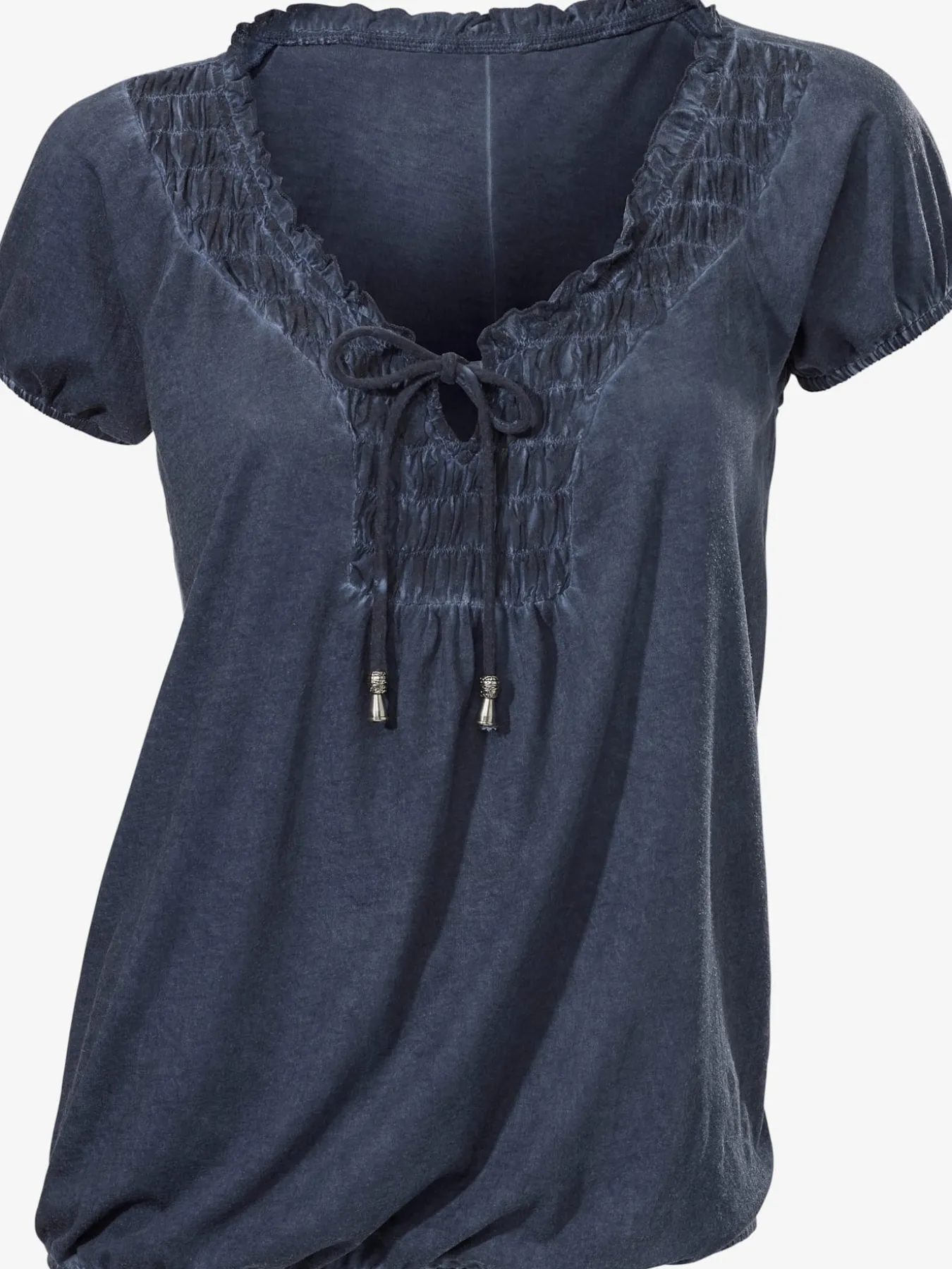 T-shirt en v look tendance avec empiècement smocké à l'encolure