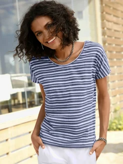 T-shirt femme col rond classique à rayures