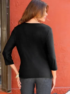 T-shirt femme souple col bénitier manches 3/4