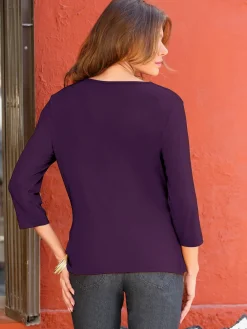 T-shirt femme souple col bénitier manches 3/4