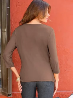 T-shirt femme souple col bénitier manches 3/4