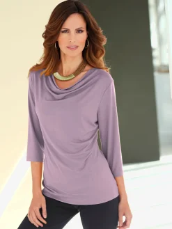 T-shirt femme souple col bénitier manches 3/4