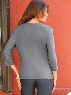 T-shirt femme souple col bénitier manches 3/4