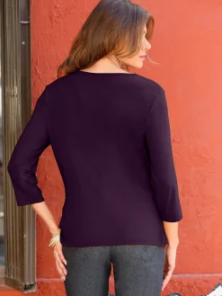 T-shirt femme souple col bénitier manches 3/4