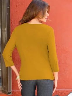 T-shirt femme souple col bénitier manches 3/4
