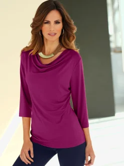 T-shirt femme souple col bénitier manches 3/4