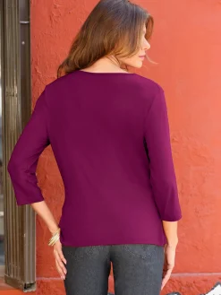 T-shirt femme souple col bénitier manches 3/4