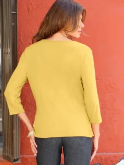 T-shirt femme souple col bénitier manches 3/4