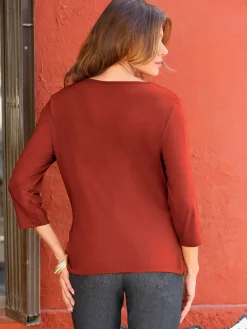 T-shirt femme souple col bénitier manches 3/4