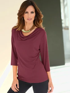 T-shirt femme souple col bénitier manches 3/4