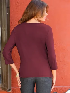 T-shirt femme souple col bénitier manches 3/4