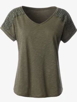 T-shirt fil flammé et dentelle sur les mancherons