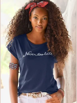 T-shirt imprimé « never too late » tendance devant