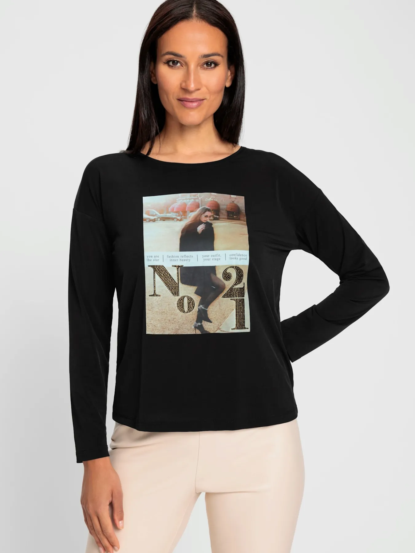 T-shirt imprimé avec pierres brillantes fantaisie
