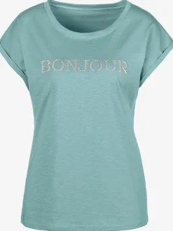 T-shirt imprimé «bonjour » tendance devant