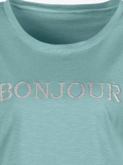 T-shirt imprimé «bonjour » tendance devant