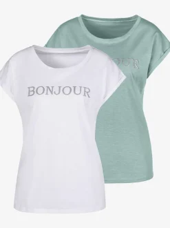 T-shirt imprimé «bonjour » tendance devant
