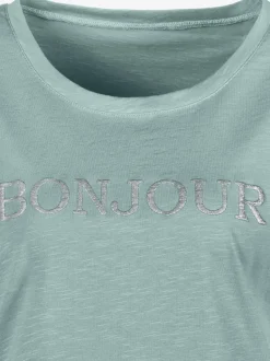T-shirt imprimé «bonjour » tendance devant