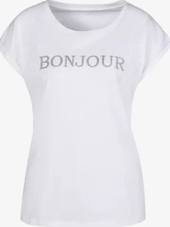 T-shirt imprimé «bonjour » tendance devant