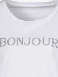 T-shirt imprimé «bonjour » tendance devant