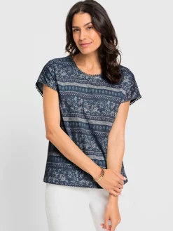 T-shirt imprimé bordure en dentelle décorative