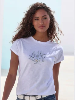 T-shirt imprimé brillant, doré et estival devant