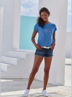T-shirt imprimé brillant, doré et estival devant